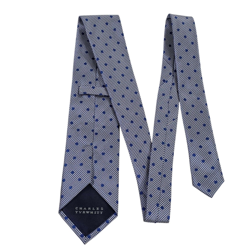CHARLES TYRWHITT Blue Dot Houndstooth Silk Necktie Mens Formal Business Blue